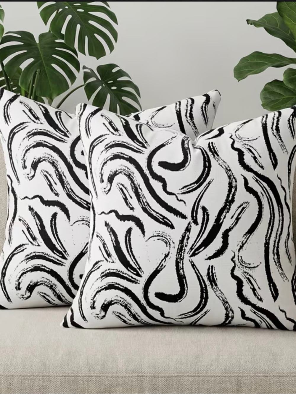 Black & White Abstract Brushstroke Throw Pillow -